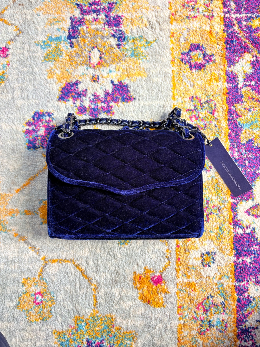 Rebecca Minkoff Navy Quilted Velvet bag NWT + care card